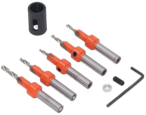 Set di 5 punte da trapano per svasatore per legno con chiave esagonale e limitatore di profondità, gambo tondo in acciaio al carbonio per la lavorazione del legno Pannello