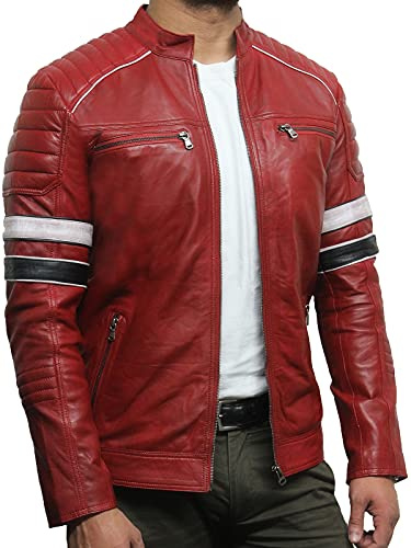 BRANDSLOCK Herren Echtleder Biker Bomber Jacke Lammfell Vintage