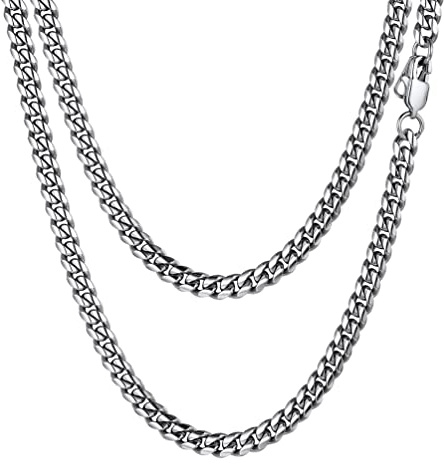 PROSTEEL Cadena Cubana Hombre Plata Collar Acero Inoxidable Plateado Cadenas de Eslabones Cubanos 6mm Ancho Joyas Hombres Mujeres 51cm