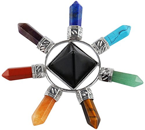 mookaitedecor Natural Crystal Pyramid Energy Stone Points Wands for Reiki | Black Obsidian Pyramid Chakra, Meditation Wiccan Supplies, Crystal Stone Collection, with 7 Chakras Stone Points Wands