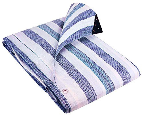 GroundMaster 170gsm Blue/White Heavy Duty Striped Tarpaulins - Waterproof Versatile Outdoor Market Stall Sheet Cover (4.5m x 6m)