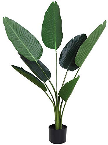 Outsunny Planta de Decoración Artificial de Palma Árbol Realista con Maceta 7 Hojas para Interior No Requiere Instalación Ø15x120 cm Verde