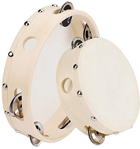 Tambourin Holz Trommel mit Jingles Handhalte Metall Klingeln Schlaginstrument Pädagogisches Spielzeug für KTV Party Kinderspiele 2 Stück 6 Zoll 8 Zoll