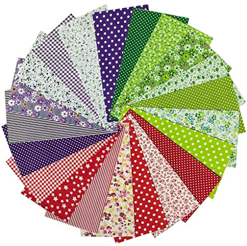 Jukway 21 Stück Baumwollstoff Stoffpaket 25 x 25 cm Quadrate Multi-Muster Bedruckt Baumwolle Stoff Patchwork Stoffe zum Nähen, Quilten, DIY Dekoration, Scrapbooking, Handwerk (Rot, Grün, Violett)