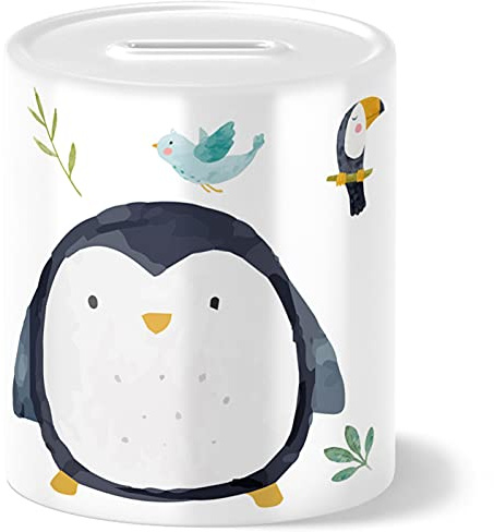 OWLBOOK® Safari Pinguin Kinder Spardose Kinder Junge Mädchen | Geschenke zur Einschulung | Taufgeschenke | Geschenk Taufe Geburt Geburtstag | Sparschwein Sparbüchse Sparkasse Wiederverschließbar
