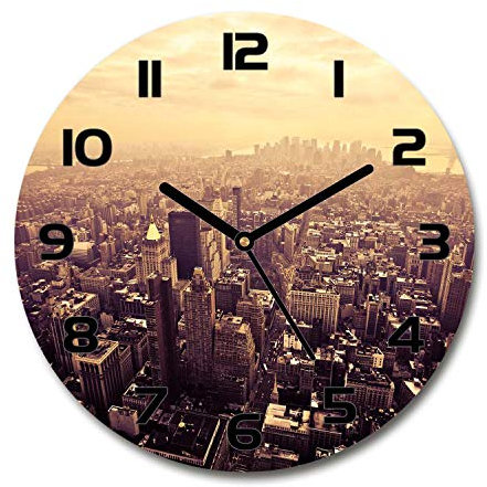 Tulup Glasuhr ⌀ 30cm - Schwarze Zeigern - Wanduhr Wandkunst Bild Gehärtetem Glas Uhr Echtglas Küche Wohnzimmer - Manhattan New York