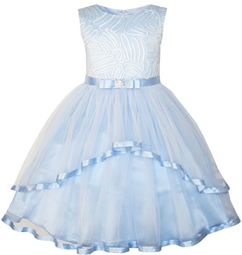 Sunny Fashion Mädchen Kleid Blume Blau Belted Hochzeit Party Brautjungfer Gr. 158