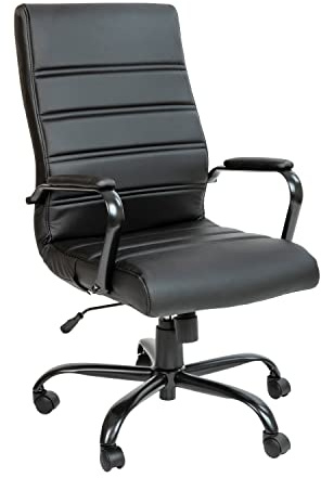 Flash Furniture Whitney High-Back Swivel LeatherSoft Desk Chair with Padded Seat and Armrests, Adjustable Height Padded Office Chair, Black