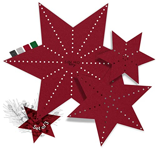 sølmo I 3 Filz Sterne für Tisch Deko I Filzuntersetzer Stern groß bis klein I Tisch-Untersetzer Filz als Winterdeko innen, Rot [Wine Red]