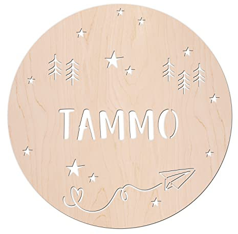 Kekskrone Namensschild Holz für Kinder - Adventure Serie, Sternenwald, Natur - Wanddeko & Türschild fürs Kinderzimmer | Geschenk für Kind & Eltern