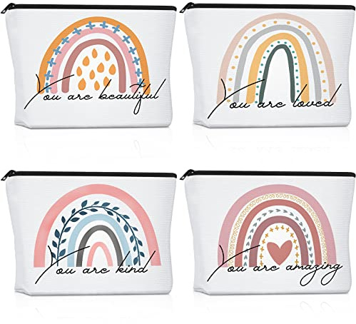 Saintrygo 4 Pcs Rainbow Canvas Makeup Bags Bulk Women Gifts Inspirational Quotes Cosmetic Bags Cosmetic Pouch for Toiletries Storage Women Friend Nurse Gift(Fresh)