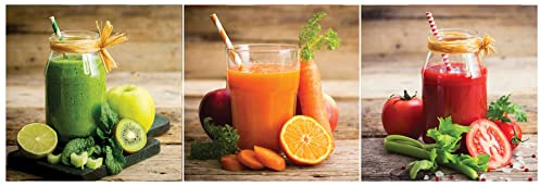 levandeo 3er Set Wandbild je 30x30cm Glasbild Smoothie Küche Shake Küchendeko Obst Veggie Wandobjekt Wanddeko