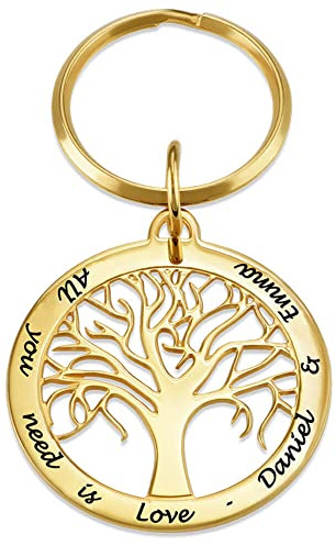 MyNameNecklace MYKA – Personalizzato Portachiavi con Albero della Vita – Fatto su Misura Gioielli Inciso con Nome- Regalo per le donne – Regalo per San Valentino (Placcato Oro 18k)
