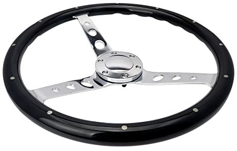 Sportlenkrad 380mm Auto-Lenkrad-Holzmaterial 15-Zoll-klassisches Racing-Lenkrad mit Horn-Taste SportlenkräDer (Color : Black)