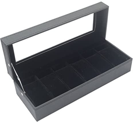 Uhrenrolle Uhrenbox Uhrenhalter Uhren-Display-Organizer, Transparente Oberseite, 6 Fächer, PU-Leder, Uhrenbox, Organizer, Aufbewahrungskoffer, Schmuckhalter Uhrenetui Uhrenaufbewahrung ( Blue : Black