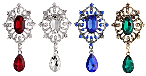 Spacmirrors Elegante Blumen-Brosche mit Kunstkristall-Strasssteinen, APPAREL_PIN für Damenbekleidung, Accessoires, 4 Stück, 3.3 x 2.2, Legierter Stahl, Strass