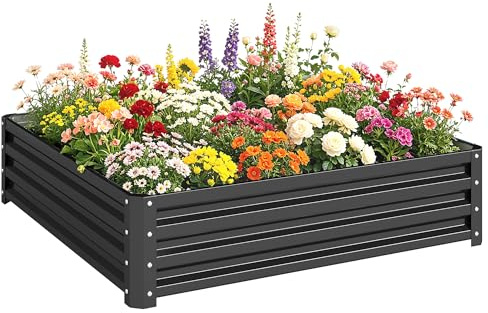 Outsunny Hochbeet für Garten, Terrasse Stahl 120 x 120 x 30 cm Grau | Blumenkasten, Gemüsebeet, Pflanzkasten, Kräuterbeet, für Balkon