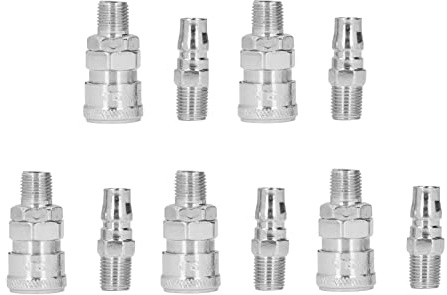 Coupleur D'air, Coupleur D'air, 5 Ensembles de Coupleur D'air de Type C en Acier Inoxydable nickelé Raccords Rapides Pneumatiques et Kit de Prise, Raccord de Tuyau (Fil extérieur 1/4 (SM+PM-20))