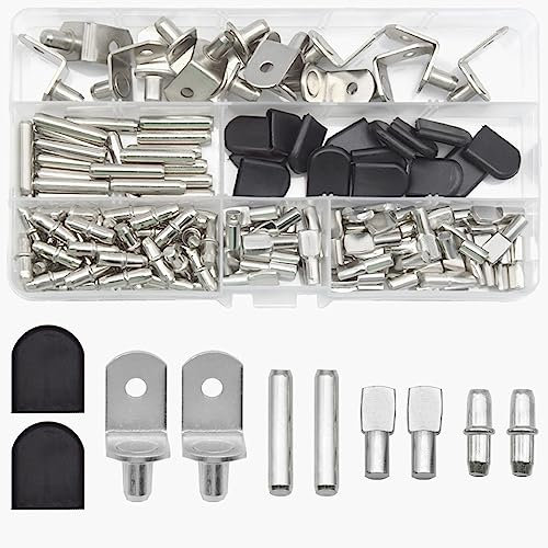 Hocansen 150 Stück Schrankmöbel Regalstifte 4 Modelle Einlegeboden Halter Regalbodenträger für Möbel，Schränke und Bücherregal(Silver-4)