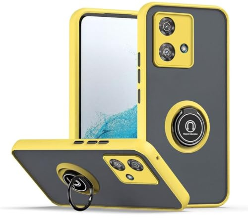 HONLEN Funda para Motorola Moto Edge 40 Neo (6.55 Inches), Carcasa para Teléfono Móvil de Silicona Mate Transparente con Soporte de Anillo - Amarillo