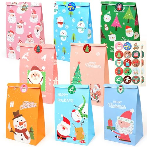 24 Pezzi Buste Regalo Natalizie Originali, Buste Regalo Natalizie in Carta Kraft, Buste Natalizie per Regali in 8 Colori, Adatte per Confezioni Regalo di Natale, Feste di Natale.
