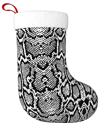 HAHAFU Schwarz-weiße Schlangenhaut-Weihnachtsstrumpf, groß, personalisierbar, flauschig, hängende Socken für Weihnachtsdekorationen