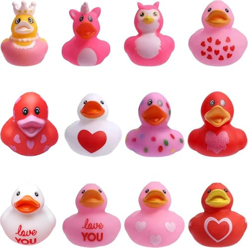 Assortment Rubber Duckies in Bulks Floater Duck Bath Toys Party Favors Classroom Incentives (Pink Valentine's Day Duck)