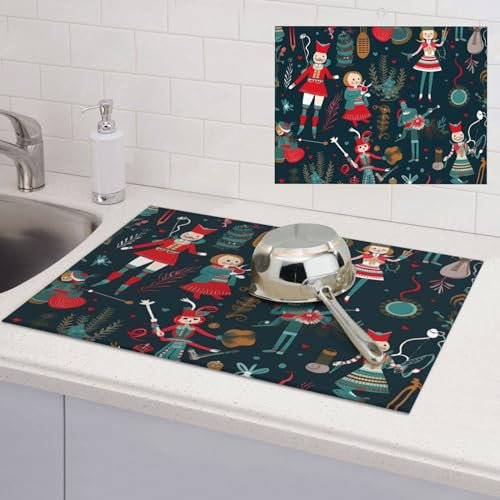 Tapis de séchage à vaisselle en microfibre pour femme - Casse-noisette - Ballet de Noël - Tapis de vaisselle à suspendre - Tapis d'égouttoir à café - Tapis d'évier pour étagère à café - Accessoires de