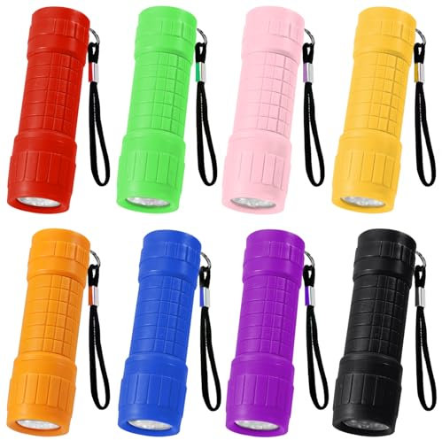 8 Stück Mini LED Taschenlampe Kinder, kleine Kinder Taschenlampe Handlampe mit Lanyard und 24 AAA Batterien, Camping Handlampe für Camping Outdoor Wandern Notfälle Kindergeburtstag Party Geschenke