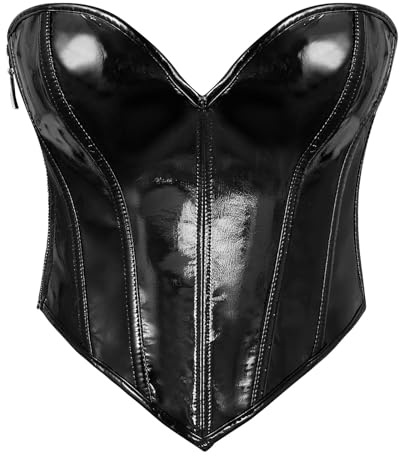 WERFORU Leder Korsett für Damen Kunstleder Corsage Trägerloses Korsett Top Reißverschluss Bustier Weste