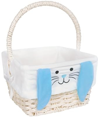 Wickerfield Easter Basket Wicker Basket with Handle for Easter Egg Hunt Kids Children Party Flower Craft Gift (Square, Blue)