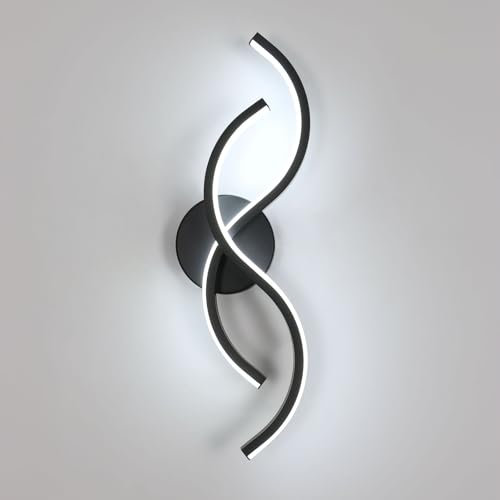DELIPOP Applique da Parete Interno, 15W 1700LM Nero Applique LED a Spirale, Decorative Mordern Lampada da Parete per Camera da Letto Scala Soggiorno Corridoio, Bianco Freddo 6500K