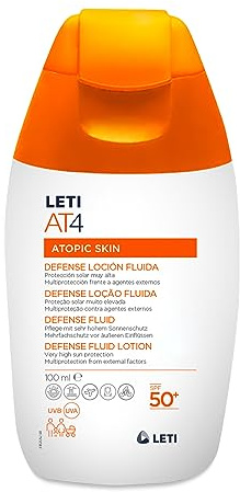 LETI AT4 Defense Fluid SPF 50+ – Sonnenlotion mit sehr hohem Lichtschutzfaktor 50+ für Gesicht und Körper bei trockener Haut und Neurodermitis, 100 ml