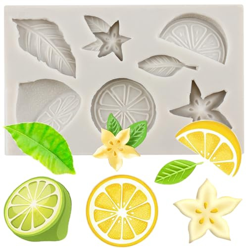 MINFEIDMS Stampi per fondente a forma di limone, in silicone, a forma di fiore, frutta, caramelle, cioccolato, fette di limone, per decorare torte di zucchero, cupcake, pasta di gomma, argilla