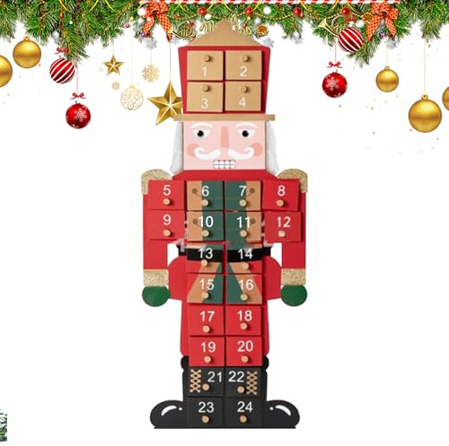Calendrier du compte à rebours ou Casse-Noisette de Noël, Calendrier de l'Avent de Noël ou Casse-Noisette en bois,Calendrier et figurines des Casse-Noisette de Noël de 24 jours | Outil de déc