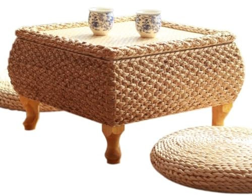 Kaffeetisch Couchtisch Mit Stauraum Handgefertigtes Rattan-Webwerk Im Modernen Minimalistischen Stil Wohnzimmertisch, Balkon Kreativer Platz Niedriger Tisch(41 * 41 * 28cm)