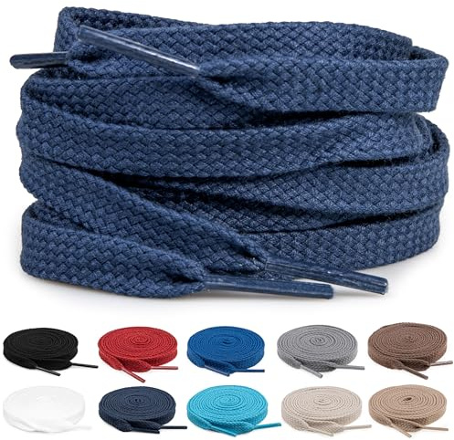 TULMERO 2 par skosnören 100 % bomull – sneakers platta skosnören 8 mm breda platta sneakers Shoelace, ersättning skoband för sneakers, Marinblå, 150