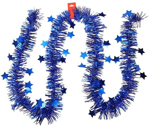 40m Stern Lametta-Girlande, Glänzend Folien Weihnachtsbaum Girlande Weihnachtsdeko Weihnachtsgirlande Hängedeko für Hochzeit Weihnachten Silvester Geburtstags Party Karneval Fasching Deko,Blau