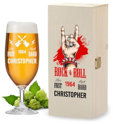 polar-effekt Leonardo Pilstulpe 0,3 Liter mit Gravur & Holzkiste mit UV-Druck - Personalisiertes Geschenk-Set für Biertrinker - Glas für Pils, Craft-Beer und Export