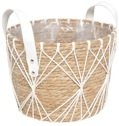 Fioriera da interni in alga marina, tessuto a mano con fodera impermeabile, perfetto per fico, piante serpenti, cactus del Ringraziamento, piante grasse, verde oliva alto (stile B, manico in pelle