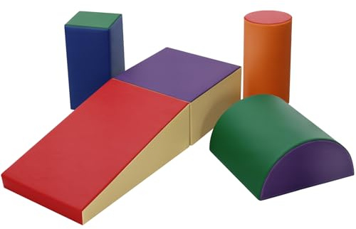JungleDove Toddler Climbing Toys Indoor: 5-Piece Soft PU Leather Baby Climbing Blocks - Soft Play Climbing for Toddlers - Safe Baby Play Gym(Classic)