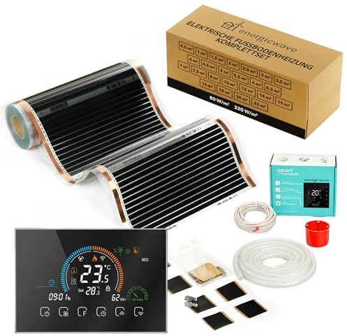 Elektrische Fußbodenheizung 220W/m² - Infrarot Heizfolie komplett mit WLAN Thermostat, Heizung 230V unter Parkett, Unterbodenplatten - 2m²