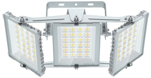 SOLLA 300 W LED-strålkastare för utomhusbruk, ultralätt 30 000 LM 6000 K Daylight White IP66 Vattentät, stadium Lights, 3 huvuden utomhus Floodlight Security Lights for Yards, uteplats, street-grå