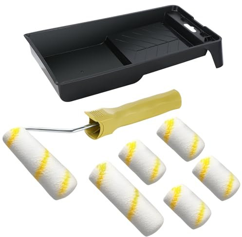 Rulli per Verniciare Set, Rullo Pittura Piccola, 8 Kit Rullo Per Pittura Antigoccia Qualità Professionale, Rullo per Pittura con Vassoio,Pennello, Rullo per Muri Lisci Tinteggiare Decorazioni Casa