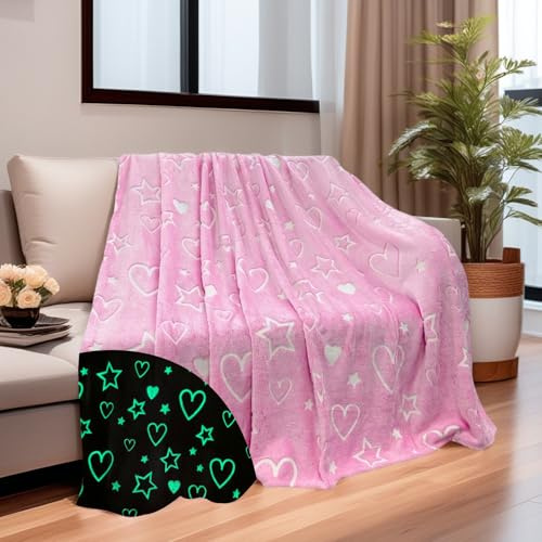 HSGLGNA Kuscheldecke Kinder Dinosaurier Decke Leuchtet im Dunkeln,Dinosaurier Muster Weiche Mikrofaser Flauschig Decke,Tolle Geschenke für Dino Liebhaber (Liebe - Rosa, 130x150 cm)
