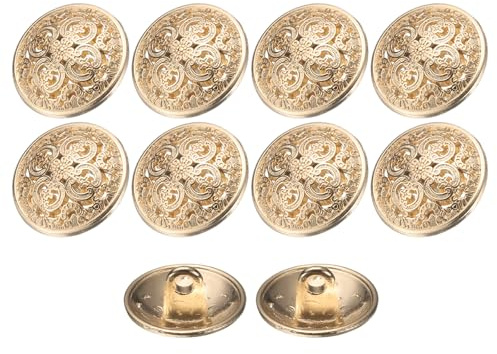 QUARKZMAN 10pcs 24L Botones Redondos De Metal Huecos Para Coser 15mm 5/8 Aleación De Zinc Botones De Repuesto Para Ropa De Hombre Y Mujer Abrigo Uniforme Camisa Traje, Tono Dorado