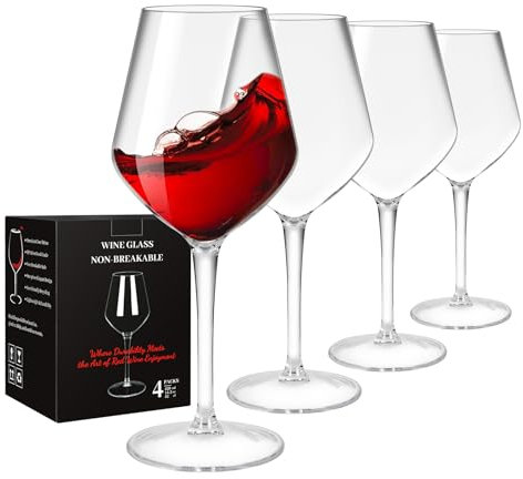 Juego de 4 copas de vino de plástico irrompible de 420 ml para rojo o blanco, sin BPA, reutilizables para acampar al aire libre, fiestas, bar en casa, regalo único para Navidad, boda o cumpleaños