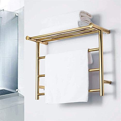 MYUYEE Scaldasalviette Elettrico scaldasalviette da Parete scaldasalviette con ripiano portaoggetti in Acciaio Inox 304 per Bagno Colore Oro,