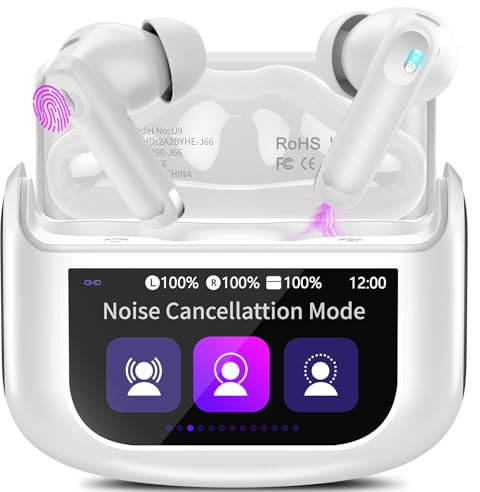 Thunelec Wireless Earbuds, 48H Smart Touch Screen Bluetooth 5.4 Headphones In Ear, ANC/ENC Noise Cancelling Mic Bluetooth Earbuds, 5 EQ Modes, HiFi Stereo Ear Buds, IPX7 Waterproof Earphones White