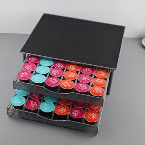 Dual Drawer Coffee Capsule Holder Unit, 72 Pod Storage Capacity Organiser Rack for Dolce Gusto and Tassimo Machines, Compact Coffee Station Accessory in Black